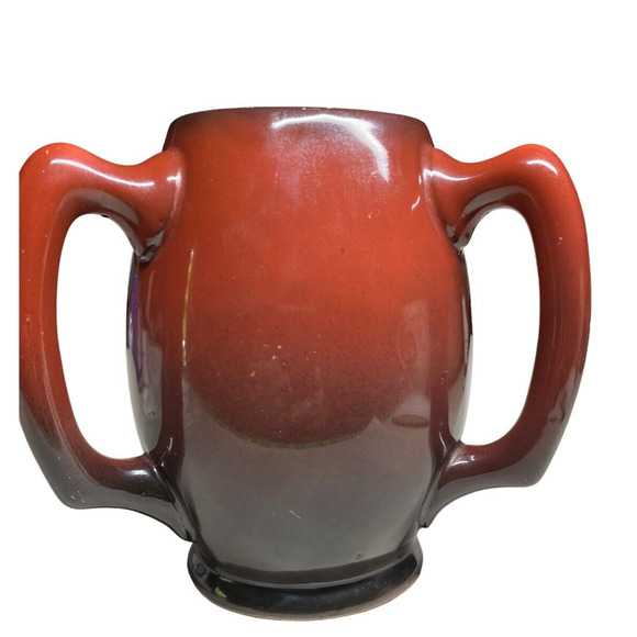 Antique 3 Handle Portrait Cup Mug Ceramic Ombre Red To Brown/Germany Signed - Picture 3 of 10